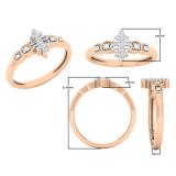 0.12 Carat (ctw) 10K Rose Gold Round & Baguette White Diamond Ladies Cluster Promise Ring