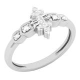 0.12 Carat (ctw) 10K White Gold Round & Baguette White Diamond Ladies Cluster Promise Ring
