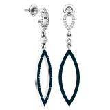 0.20 Carat (ctw) 10K White Gold Round Blue & White Diamond Fashion Dangling Earrings 1/5 CT