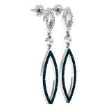 0.20 Carat (ctw) 10K White Gold Round Blue & White Diamond Fashion Dangling Earrings 1/5 CT