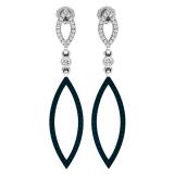 0.20 Carat (ctw) 10K White Gold Round Blue & White Diamond Fashion Dangling Earrings 1/5 CT