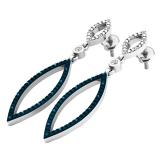 0.20 Carat (ctw) 10K White Gold Round Blue & White Diamond Fashion Dangling Earrings 1/5 CT