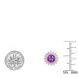 10K White Gold 7.50 MM Each Round Amethyst & White Diamond Ladies Halo Style Fashion Stud Earrings