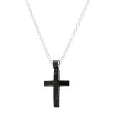 3.70 Carat (ctw) Black Rhodium Plated Sterling Silver Round Black Diamond Ladies Cross Pendant