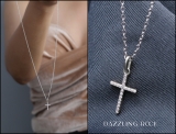 0.05 Carat (ctw) 10K White Gold Round Diamond Ladies Cross Pendant (Silver Chain Included)