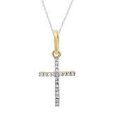 0.05 Carat (ctw) 10K Yellow Gold Round Diamond Ladies Cross Pendant (Silver Chain Included)