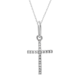 0.05 Carat (ctw) 14K White Gold Round Diamond Ladies Cross Pendant (Silver Chain Included)