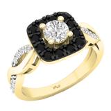 0.80 Carat (Ctw) 18K Yellow Gold Round Black & White Diamond Ladies Split Shank Engagement Ring