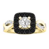 0.80 Carat (Ctw) 18K Yellow Gold Round Black & White Diamond Ladies Split Shank Engagement Ring