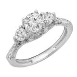 1.30 Carat (Ctw) 14K White Gold Round White Diamond 3 Stone Ladies Bridal Engagement Ring