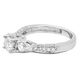1.30 Carat (Ctw) 14K White Gold Round White Diamond 3 Stone Ladies Bridal Engagement Ring