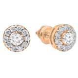 1.00 Carat (Ctw) 10K Rose Gold Round White Diamond Ladies Cluster Stud Earrings 1 CT