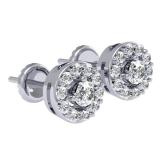 1.00 Carat (Ctw) 10K White Gold Round White Diamond Ladies Cluster Stud Earrings 1 CT