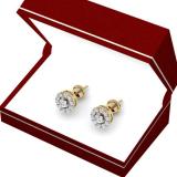 1.00 Carat (Ctw) 10K Yellow Gold Round White Diamond Ladies Cluster Stud Earrings 1 CT