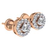 1.00 Carat (Ctw) 14K Rose Gold Round White Diamond Ladies Cluster Stud Earrings 1 CT