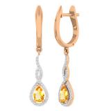 10K Rose Gold 6X4 MM Each Pear Citrine & Round Diamond Ladies Infinity Dangling Earrings