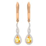 10K Rose Gold 6X4 MM Each Pear Citrine & Round Diamond Ladies Infinity Dangling Earrings