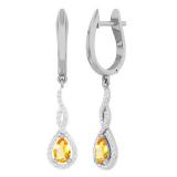 10K White Gold 6X4 MM Each Pear Citrine & Round Diamond Ladies Infinity Dangling Earrings