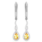 10K White Gold 6X4 MM Each Pear Citrine & Round Diamond Ladies Infinity Dangling Earrings