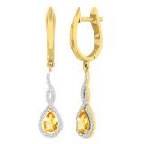 10K Yellow Gold 6X4 MM Each Pear Citrine & Round Diamond Ladies Infinity Dangling Earrings