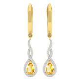 10K Yellow Gold 6X4 MM Each Pear Citrine & Round Diamond Ladies Infinity Dangling Earrings