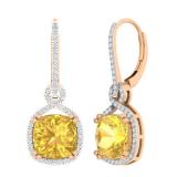 10K Rose Gold 10 MM Each Cushion Citrine & Round Diamond Ladies Infinity Dangling Earrings