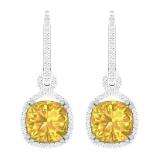 10K White Gold 10 MM Each Cushion Citrine & Round Diamond Ladies Infinity Dangling Earrings