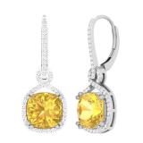 10K White Gold 10 MM Each Cushion Citrine & Round Diamond Ladies Infinity Dangling Earrings