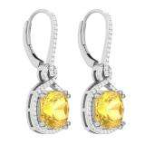 10K White Gold 10 MM Each Cushion Citrine & Round Diamond Ladies Infinity Dangling Earrings