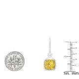 10K White Gold 10 MM Each Cushion Citrine & Round Diamond Ladies Infinity Dangling Earrings