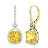 14K Yellow Gold 10 MM Each Cushion Citrine & Round Diamond Ladies Infinity Dangling Earrings