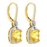 14K Yellow Gold 10 MM Each Cushion Citrine & Round Diamond Ladies Infinity Dangling Earrings