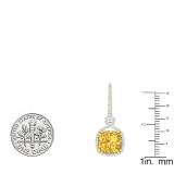 14K Yellow Gold 10 MM Each Cushion Citrine & Round Diamond Ladies Infinity Dangling Earrings