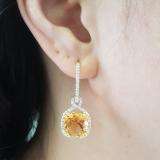 14K Yellow Gold 10 MM Each Cushion Citrine & Round Diamond Ladies Infinity Dangling Earrings