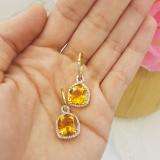 14K Yellow Gold 10 MM Each Cushion Citrine & Round Diamond Ladies Infinity Dangling Earrings