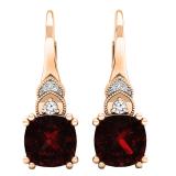 10K Rose Gold 8 MM Each Cushion & Round Garnet & Round Diamond Halo Hoop Earrings