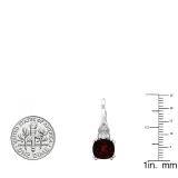 10K White Gold 8 MM Each Cushion & Round Garnet & Round Diamond Halo Hoop Earrings