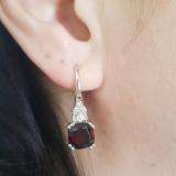 10K White Gold 8 MM Each Cushion & Round Garnet & Round Diamond Halo Hoop Earrings