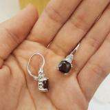 10K White Gold 8 MM Each Cushion & Round Garnet & Round Diamond Halo Hoop Earrings
