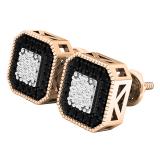 0.28 Carat (ctw) 10K Rose Gold White & Black Diamond Ladies Fashion Stud Earrings 1/4 CT