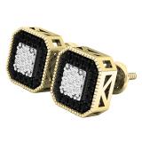 0.28 Carat (ctw) 10K Yellow Gold White & Black Diamond Ladies Fashion Stud Earrings 1/4 CT