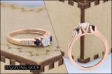 10K Rose Gold Round White & Blue Sapphire & White Diamond Bridal Engagement Ring