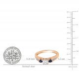 10K Rose Gold Round White & Blue Sapphire & White Diamond Bridal Engagement Ring