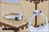 10K White Gold Round White & Blue Sapphire & White Diamond Bridal Engagement Ring