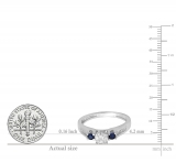 10K White Gold Round White & Blue Sapphire & White Diamond Bridal Engagement Ring