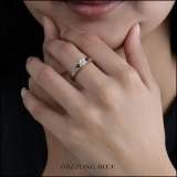 10K Yellow Gold Round White & Blue Sapphire & White Diamond Bridal Engagement Ring