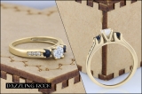 10K Yellow Gold Round White & Blue Sapphire & White Diamond Bridal Engagement Ring