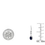 10K White Gold 6X4 MM Each Oval Blue Sapphire & Round Diamond Ladies Halo Dangling Drop Earrings