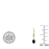 10K Yellow Gold 6X4 MM Each Oval Blue Sapphire & Round Diamond Ladies Halo Dangling Drop Earrings