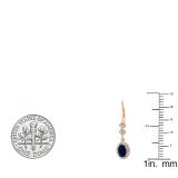 14K Rose Gold 6X4 MM Each Oval Blue Sapphire & Round Diamond Ladies Halo Dangling Drop Earrings